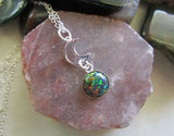 Black Opal Gemstone Sterling Silver Moon Pendant Necklace