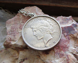 Antique 1925 Peace Dollar Sterling Silver Pendant Necklace