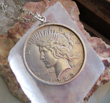 Antique 1925 Peace Dollar Sterling Silver Pendant Necklace