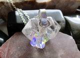 Natural Quartz Crystal Aurora Borealis Butterfly Pendant Necklace