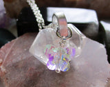 Natural Quartz Crystal Aurora Borealis Butterfly Pendant Necklace