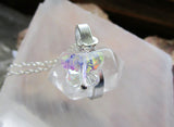 Natural Quartz Crystal Aurora Borealis Butterfly Pendant Necklace