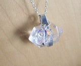 Natural Quartz Crystal Aurora Borealis Butterfly Pendant Necklace