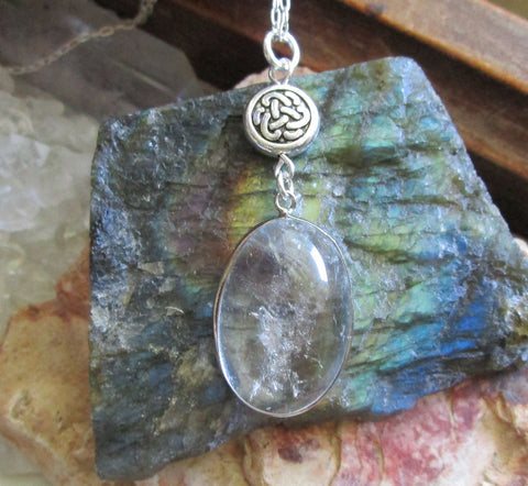 Natural Clear Quartz Celtic Knot Pendant Necklace