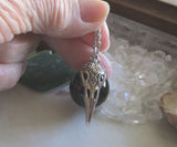 Silver Raven Skull Black Obsidian Sphere Pendant Necklace