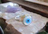 Evil Eye Mother of Pearl Sterling Silver Ring