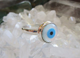 Evil Eye Mother of Pearl Sterling Silver Ring