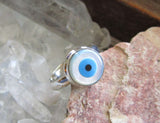 Evil Eye Mother of Pearl Sterling Silver Ring