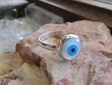 Evil Eye Mother of Pearl Sterling Silver Ring