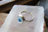 Evil Eye Mother of Pearl Sterling Silver Ring