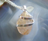 Gold Rutilated Natural Polished Quartz Crystal Pendant Necklace