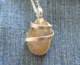 Gold Rutilated Natural Polished Quartz Crystal Pendant Necklace