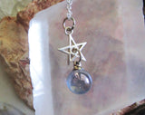 Indigo Aura Quartz Crystal Ball Silver Star Pendant Necklace