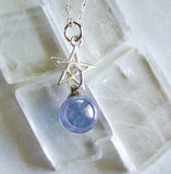 Indigo Aura Quartz Crystal Ball Silver Star Pendant Necklace