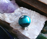 Turquoise Aura Tiger Eye Gemstone Ball Pendant Necklace