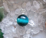 Turquoise Aura Tiger Eye Gemstone Ball Pendant Necklace