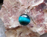 Turquoise Aura Tiger Eye Gemstone Ball Pendant Necklace