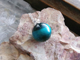 Turquoise Aura Tiger Eye Gemstone Ball Pendant Necklace