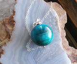 Turquoise Aura Tiger Eye Gemstone Ball Pendant Necklace