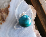 Turquoise Aura Tiger Eye Gemstone Ball Pendant Necklace
