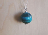 Turquoise Aura Tiger Eye Gemstone Ball Pendant Necklace