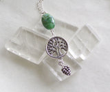 Silver Tree of Life Green Variscite Stone Pendant Necklace