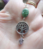 Silver Tree of Life Green Variscite Stone Pendant Necklace