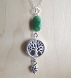 Silver Tree of Life Green Variscite Stone Pendant Necklace