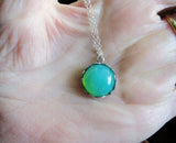 Vaseline Glass Ultraviolet Silver Floral Setting Pendant Necklace