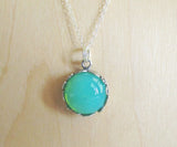 Vaseline Glass Ultraviolet Silver Floral Setting Pendant Necklace