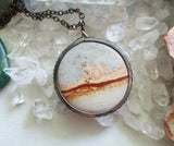 Owyhee Picture Jasper Natural Stone Vintage Sterling Silver Pendant Necklace