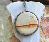 Owyhee Picture Jasper Natural Stone Vintage Sterling Silver Pendant Necklace