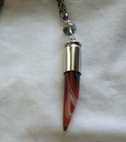 Banded Agate Horn and Lodolite Silver Bullet Jewelry Pendant