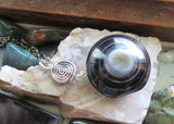 Eye Agate Black and White Gemstone Spiral Necklace Pendant