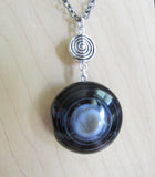 Eye Agate Black and White Gemstone Spiral Necklace Pendant