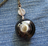 Eye Agate Black and White Gemstone Spiral Necklace Pendant