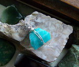 Natural Aqua Blue Amazonite Wire Wrapped Pendant