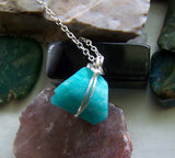 Natural Aqua Blue Amazonite Wire Wrapped Pendant