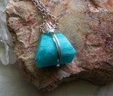 Natural Aqua Blue Amazonite Wire Wrapped Pendant