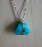 Natural Aqua Blue Amazonite Wire Wrapped Pendant