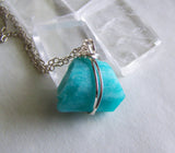 Natural Aqua Blue Amazonite Wire Wrapped Pendant