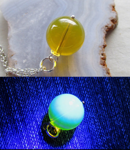 Dominican Blue Amber Bead Sphere Pendant Necklace