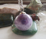 Chevron Amethyst Natural Purple Crystal Ball Pendant Necklace