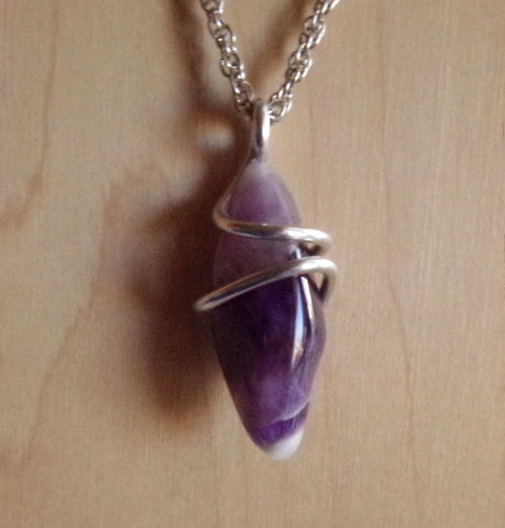 Purple Chevron Amethyst Wire Wrapped Pendant Necklace