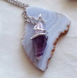 Purple Chevron Amethyst Wire Wrapped Pendant Necklace