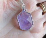 Lavender Amethyst Natural Carved Hexagon Crystal Pendant Necklace