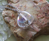 Opal Aura Iridescent Polished Quartz Crystal Wire Wrapped Pendant