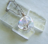 Opal Aura Iridescent Polished Quartz Crystal Wire Wrapped Pendant