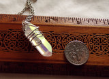 Angel Aura Iridescent Quartz Crystal Wire Wrapped Pendant Necklace