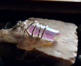 Angel Aura Iridescent Quartz Crystal Wire Wrapped Pendant Necklace